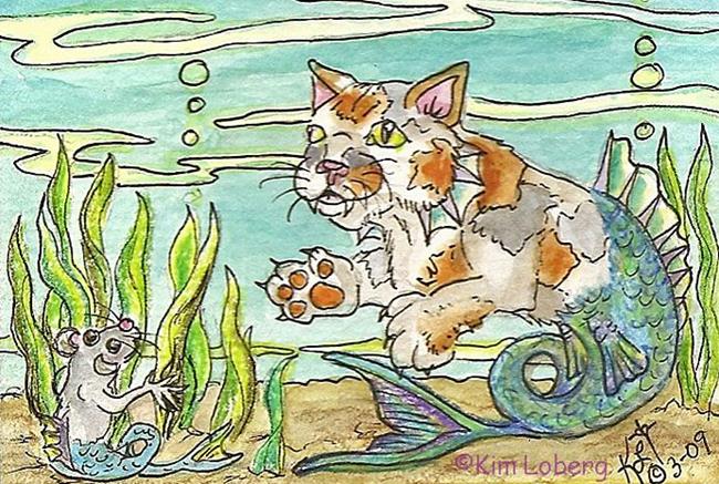 Art: I See You-Calico Cat & Mouse Fish by Artist Kim Loberg