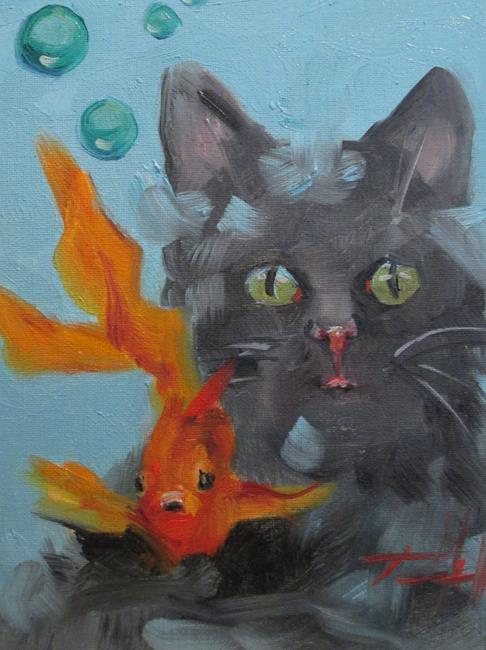 Art: Cat and Goldfish by Artist Delilah Smith