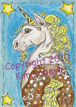 Art: Snowflake Appaloosa Unicorn by Artist Kim Loberg