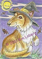 Art: Collie Pup Halloween Witch - SOLD by Artist Kim Loberg
