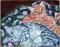 Art: Cat Pair Portrait with $5 bill by Artist Tracey Allyn Greene