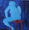 Art: blue nude on red stool by Artist Nancy Denommee   