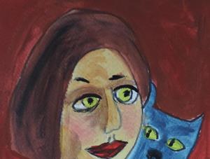 Detail Image for art woman with blue cat