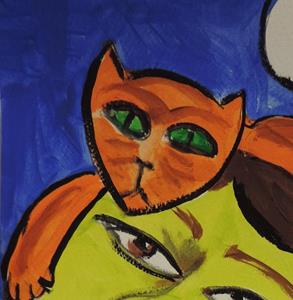 Detail Image for art woman and cat under the moon