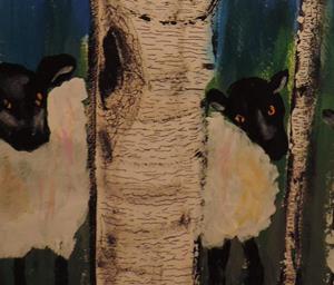 Detail Image for art sheep among the birch trees