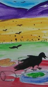 Detail Image for art Rainbow Picnic with Crows SOLD