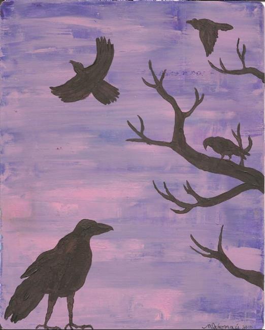 Art: Ravens at Sunset SOLD by Artist Nancy Denommee   