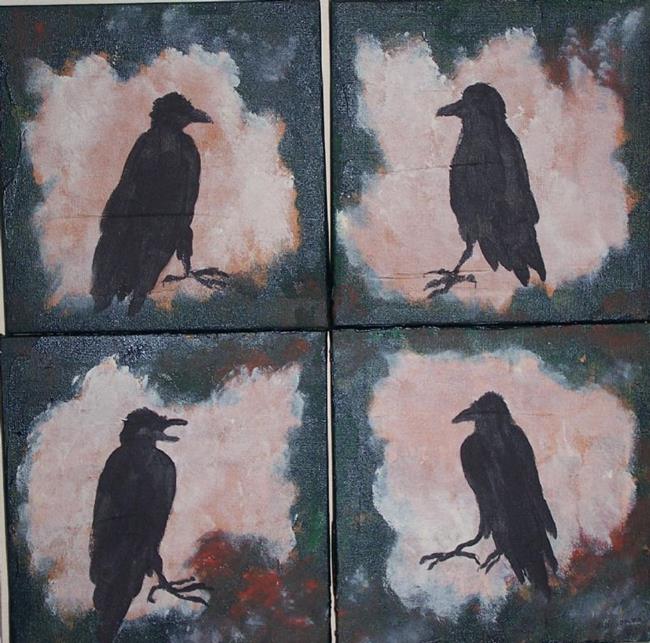 Art: Raven Quartet - four canvas paintings SOLD by Artist Nancy Denommee   