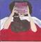 Art: Reading a Book in Bed With My Cat SOLD by Artist Nancy Denommee   