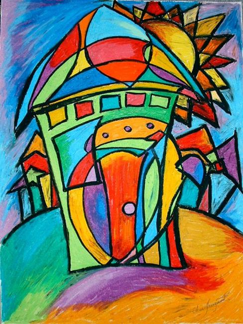Art: Happy House and the Sun by Artist Chris Jeanguenat