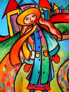 Detail Image for art Walking to School on an Autumn Day