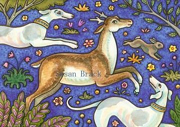 Art: STAG AND HOUNDS Original Susan Brack by Artist Susan Brack