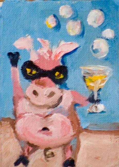 Art: Zoro the Party Pig Aceo by Artist Delilah Smith