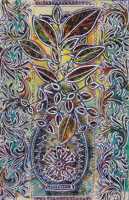 Art: Lantana leaf in Vase 2 by Artist Joan Hall Johnston