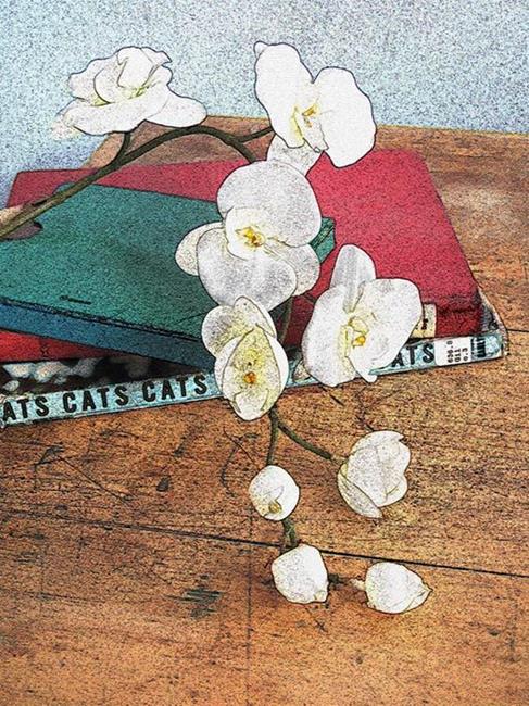 Art: Orchid and Books by Artist Carolyn Schiffhouer