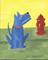 Art: Blue Dog Contemplates a FirePlug by Artist Jenny Doss