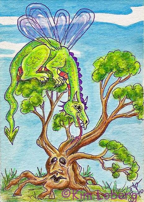 Art: Dragon Fairy Fly & the Wise Bonsai Tree SOLD by Artist Kim Loberg
