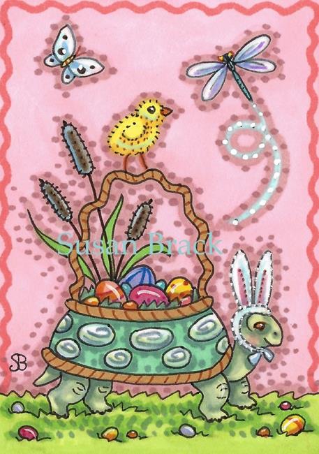 Art: EASTER BASKET TORTOISE by Artist Susan Brack