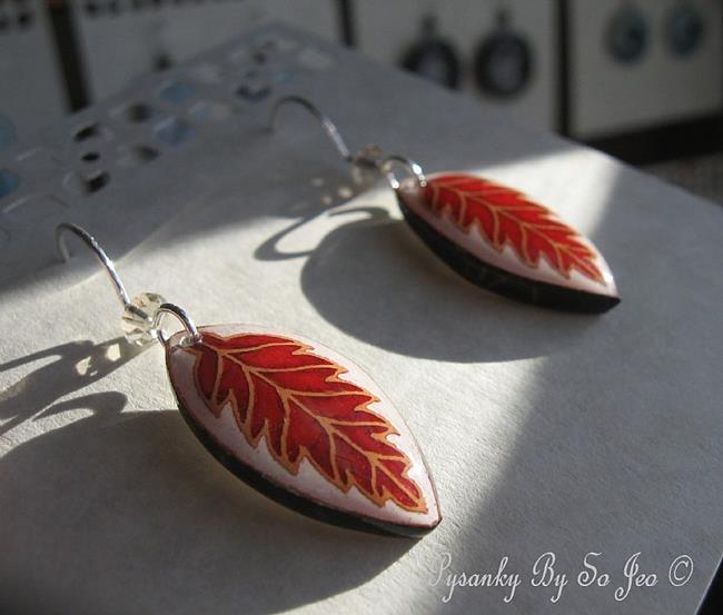Art: Red Leaf Earrings by Artist So Jeo LeBlond