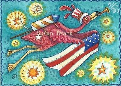 Art: FLAMINGOS FLY HIGH ON THE FOURTH OF JULY by Artist Susan Brack