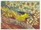 Art: GROSSBEAK AND FLOWERS by Artist Theodora Demetriades 
