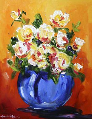 Art: Blue Vase with White Roses by Artist Laurie Justus Pace