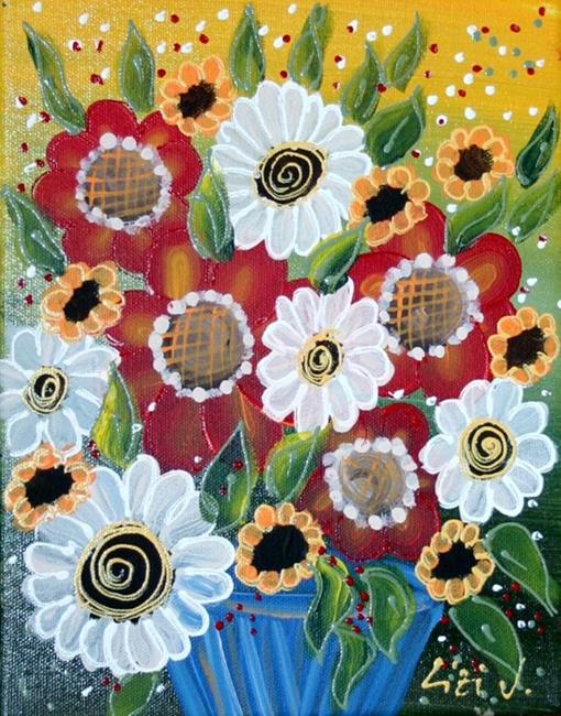 Art: FLOWERS- BOUQUET IN A BLUE VASE-sold by Artist LUIZA VIZOLI