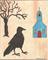 Art: Raven with Blue Church by Artist Nancy Denommee   