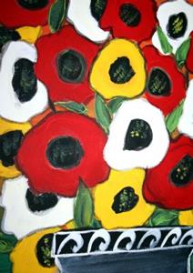 Detail Image for art RED WHITE YELLOW POPPIES-sold