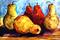 Art: Five Pears Two are Red by Artist Laurie Justus Pace