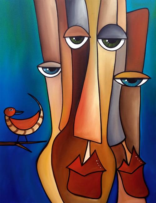 Art: Abstract Art Original Painting Birds of a feather by Artist Thomas C. Fedro