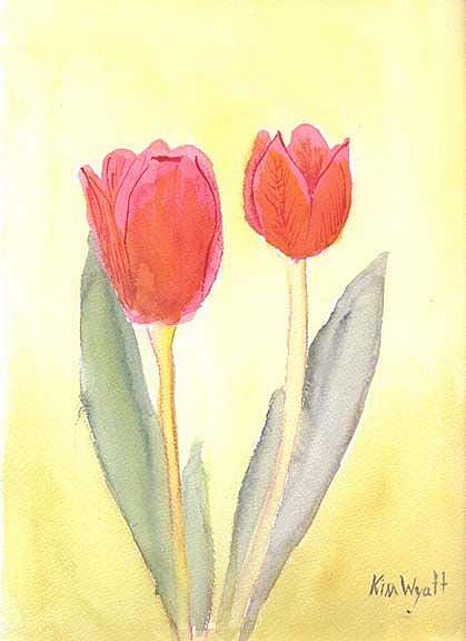 Art: Two Pink Tulips by Artist Kim Wyatt
