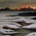 Art: Sunset Over Snowy Creek by Artist Christine E. S. Code ~CES~