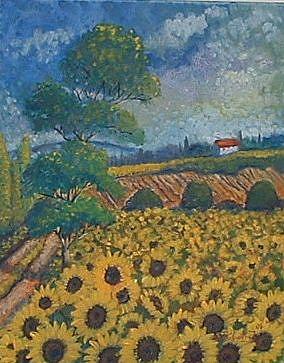 Art: Sunflower Road Landscape by Artist Virginia Kilpatrick