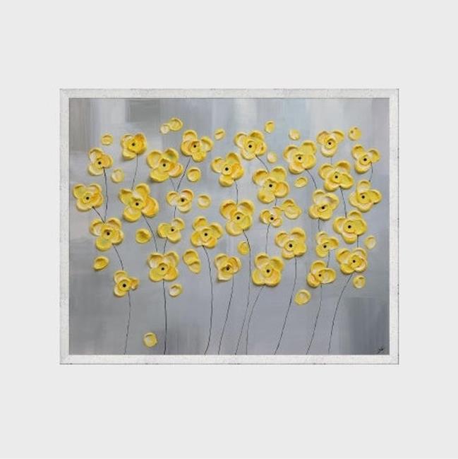 Art: Yellow Flowers on Gray (sold) by Artist Amber Elizabeth Lamoreaux