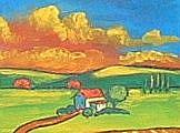 Detail Image for art Puffy Orange Clouds Over Green Fields