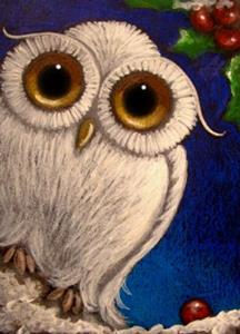 FANTASY WHITE BABY SNOWY OWL MISTLETOE by Cyra R 