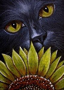 Detail Image for art BLACK CAT BEHIND THE SUNFLOWER