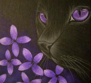 Detail Image for art Black Cat - Lilac Flowers -EBSQ 