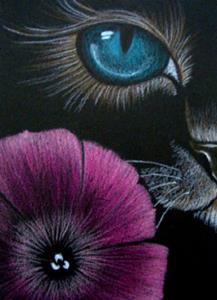 Detail Image for art Cat Behind the Petunia Flower EBSQ Show AWARD WINNER
