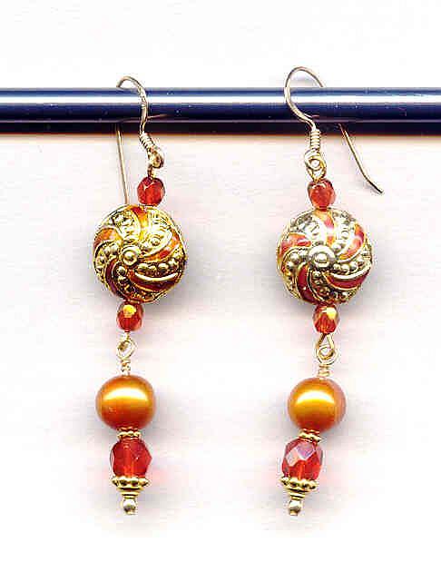 Art: Cloisonne, Firepolish Crystal, Freshwater Pearl Earrings by Artist Sparkle Plenty Fine Beaded Jewellery