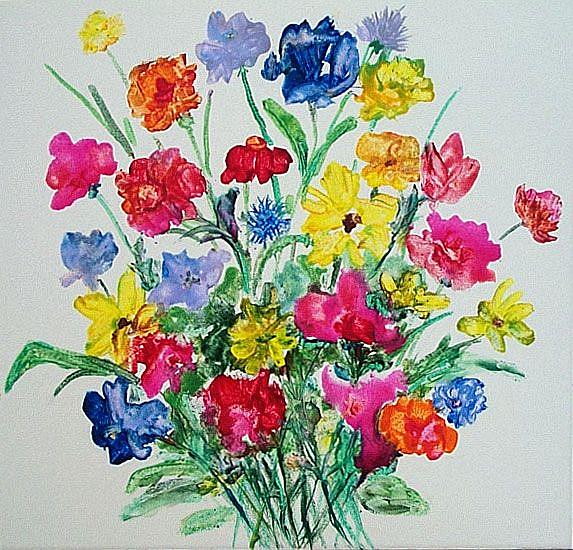 Art: FLOWERS ON CERAMIC TILE by Artist Ulrike 'Ricky' Martin