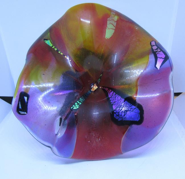 Art: Hand Made Fused Art Glass Unique Wall Hanging Art Glass Wall Flowers by Artist Paul Lake, Lucky Studios