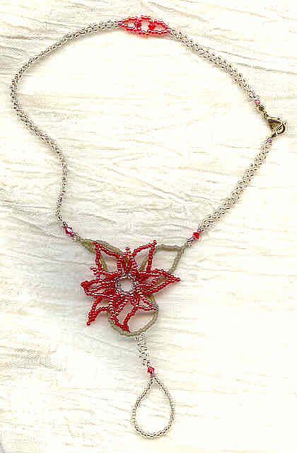 Art: POINSETTIA: Needlewoven Harem Bracelet by Artist Sparkle Plenty Fine Beaded Jewellery
