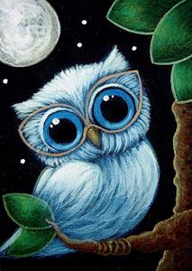 Detail Image for art BABY BLUE OWL with NEW GLASSES