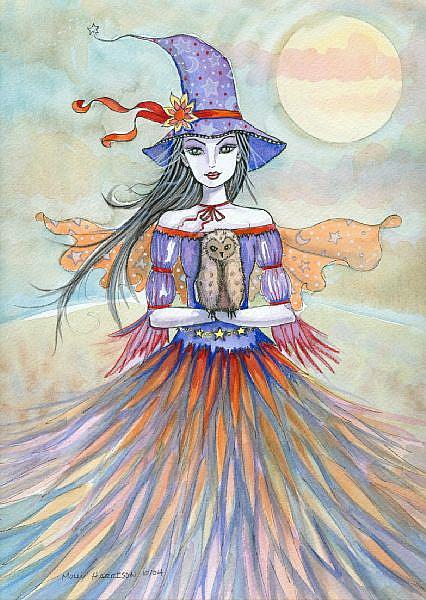 witch and her fine feathered friend - by Molly Harrison from