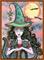 Art: aceo witch with 2 black cats  by Artist Molly Harrison