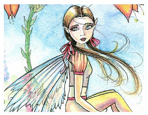 Art: Orange Flower fairy close up by Artist Molly Harrison