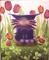 Art: Purple Cranky Cat with Tulips by Artist Cynthia Schmidt