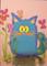 Art: Blue Scaredy Cat with Flowers by Artist Cynthia Schmidt